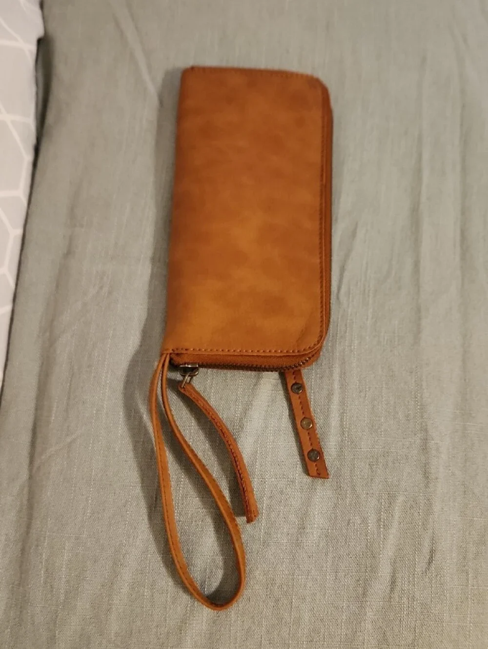Free People Cognac Studded Wristlet Clutch Vegan Leather